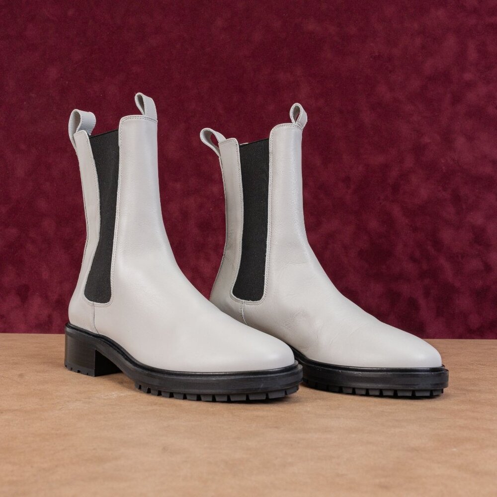 Aeyde Women Simone White Leather Chelsea Dress Fashion Boots sz 7US EUR38